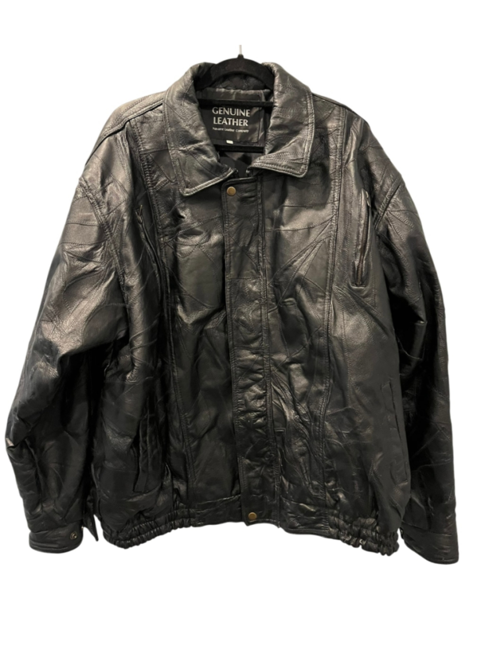 Vintage Navarre Leather Jacket 3XL Black Patchwork Mosaic Bomber Mens XXXL